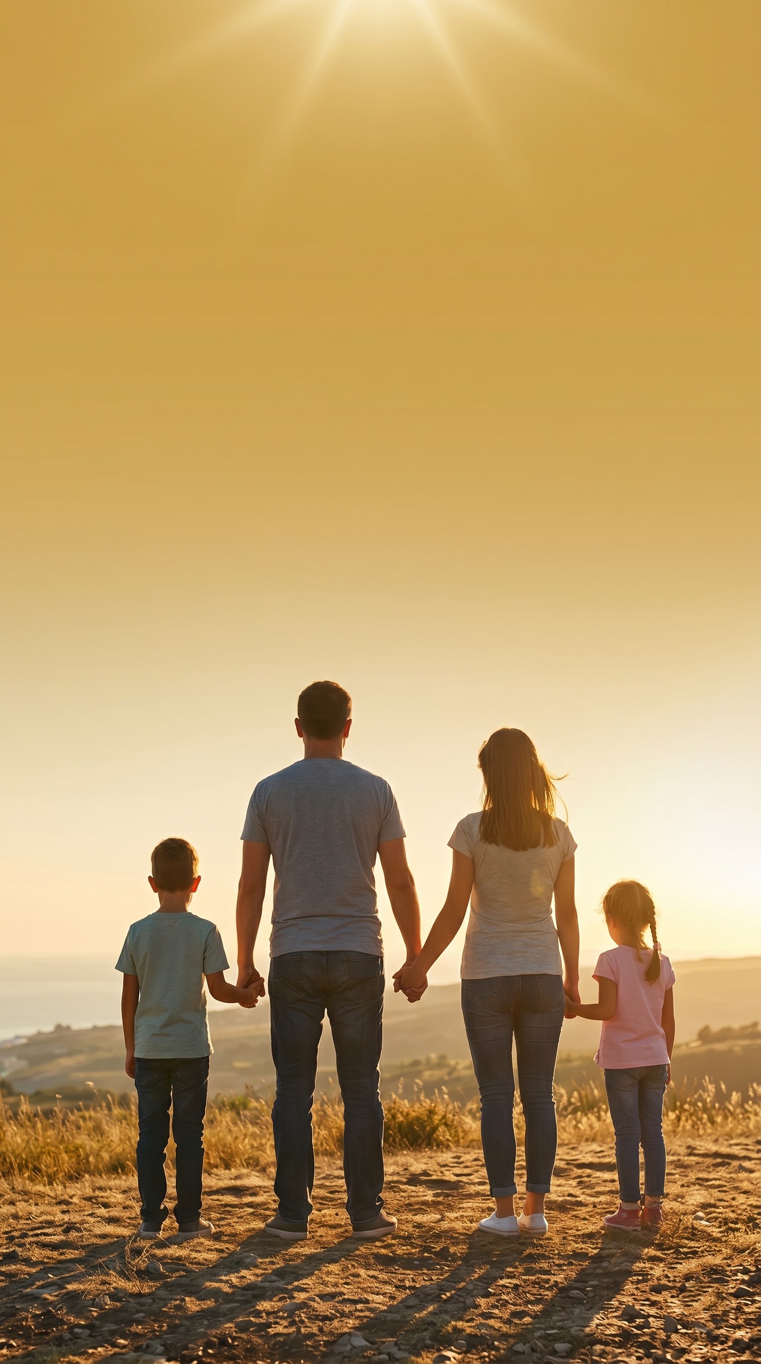 Família feliz olhando para o futuro